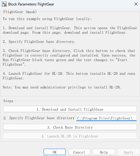 simulink里配置FlightGear
